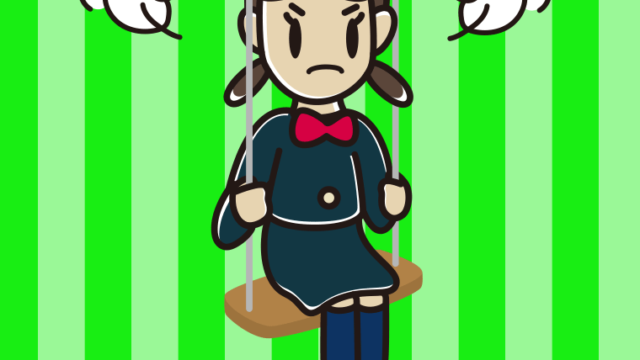 ブランコで怒る女子中学生のイラスト【色、背景あり】PNG