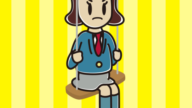 ブランコで怒る女子高校生のイラスト【色、背景あり】PNG