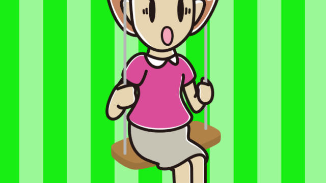 ブランコで驚く女性のイラスト【色、背景あり】PNG