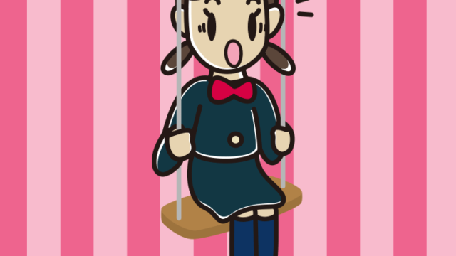 ブランコで驚く女子中学生のイラスト【色、背景あり】PNG