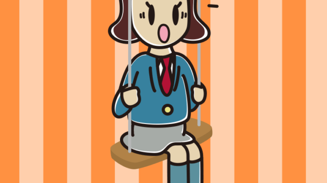 ブランコで驚く女子高校生のイラスト【色、背景あり】PNG