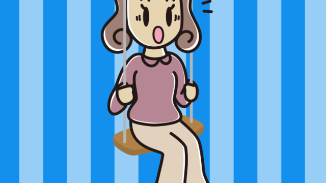 ブランコで驚く女子大学生のイラスト【色、背景あり】PNG