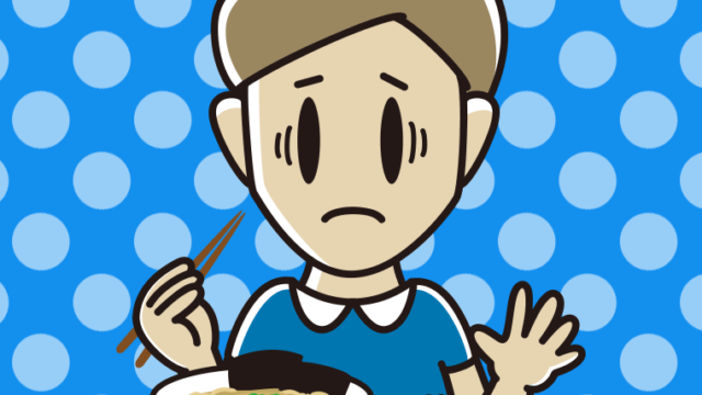 ラーメンライスで困る男性のイラスト【色、背景あり】PNG