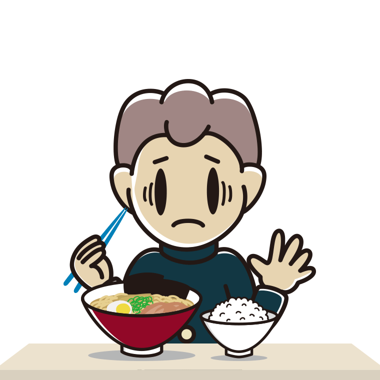 ラーメンライスで困る男子中学生のイラスト【色あり、背景なし】透過PNG