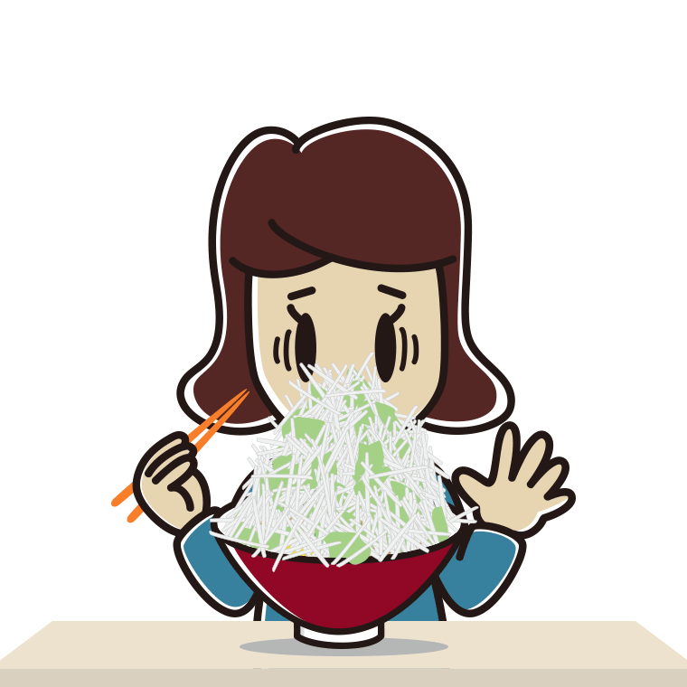 大盛（マシマシ）ラーメンで困る女子高校生のイラスト【色あり、背景なし】透過PNG