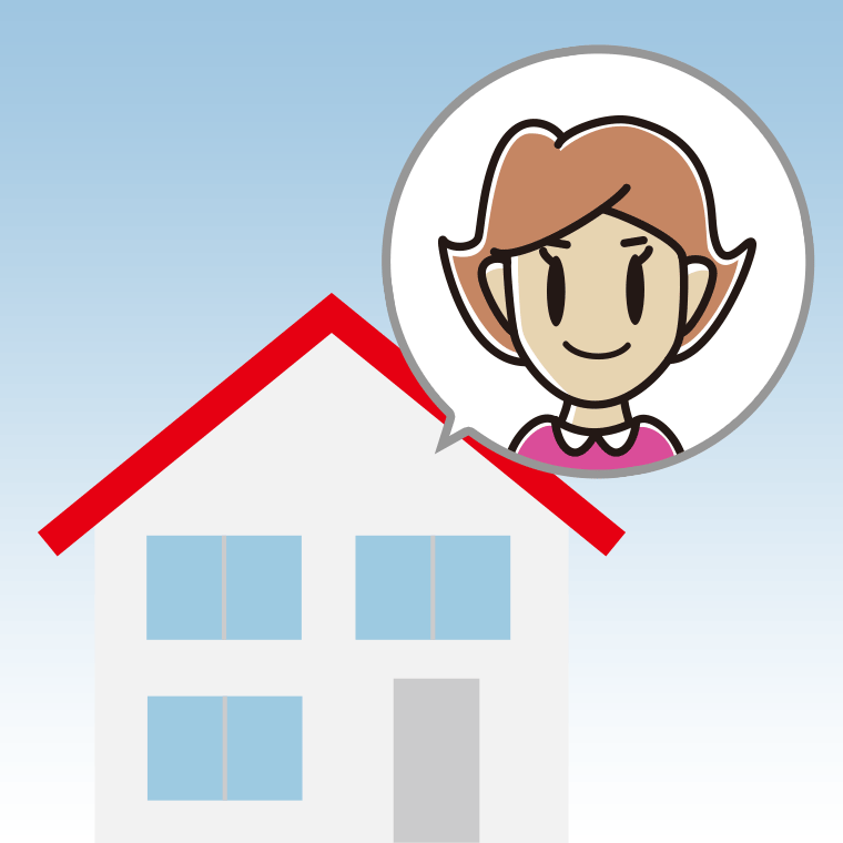 一戸建てに住む女性のイラスト【色、背景あり】PNG