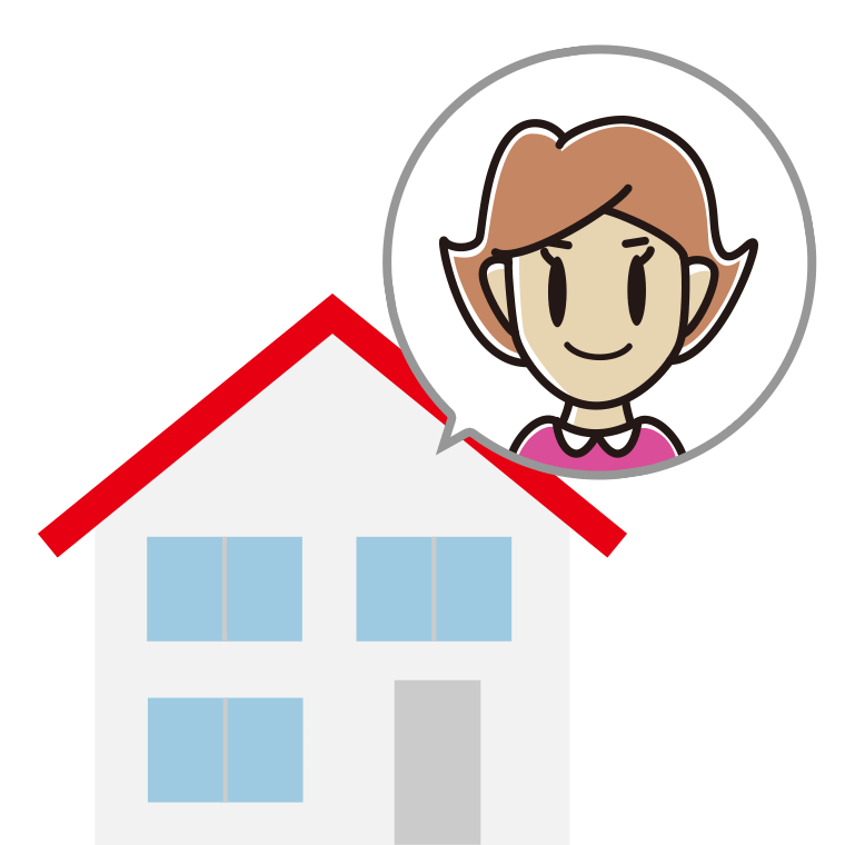 一戸建てに住む女性のイラスト【色あり、背景なし】透過PNG