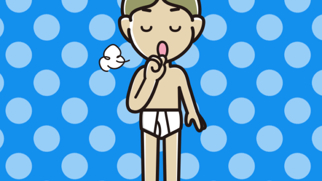 咳払いする下着姿の小学生男子のイラスト【色、背景あり】PNG