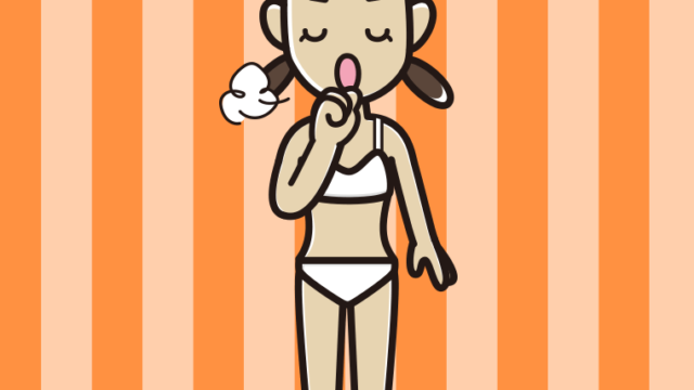 咳払いする下着姿の女子中学生のイラスト【色、背景あり】PNG