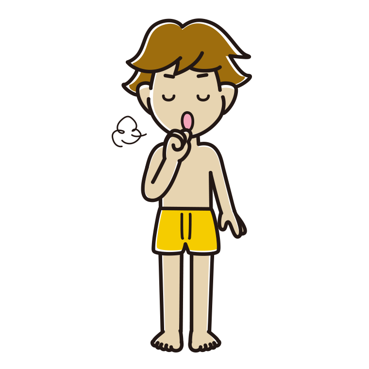 咳払いする下着姿の男子高校生のイラスト【色あり、背景なし】透過PNG