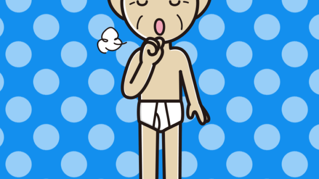 咳払いする下着姿のおじいさんのイラスト【色、背景あり】PNG