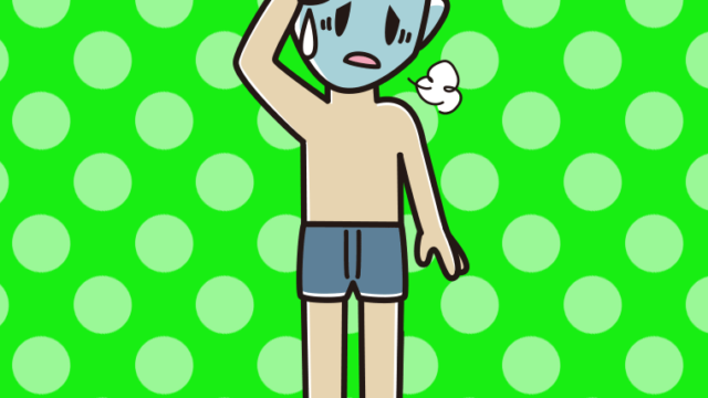 具合が悪い下着姿の男性のイラスト【色、背景あり】PNG