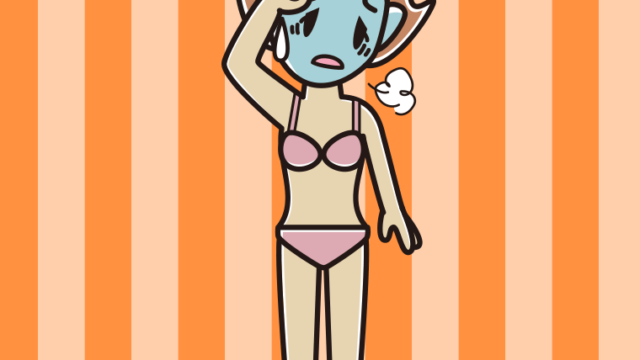 具合が悪い下着姿の女性のイラスト【色、背景あり】PNG