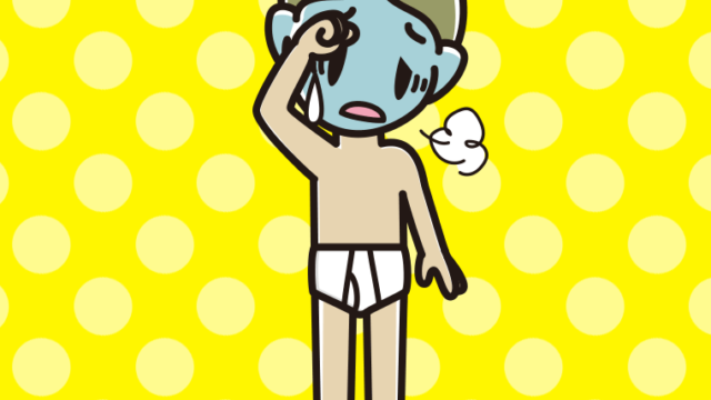 具合が悪い下着姿の小学生男子のイラスト【色、背景あり】PNG