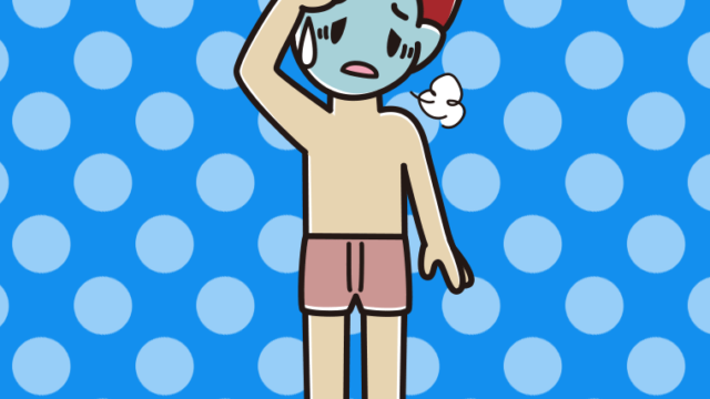 具合が悪い下着姿の男子大学生のイラスト【色、背景あり】PNG