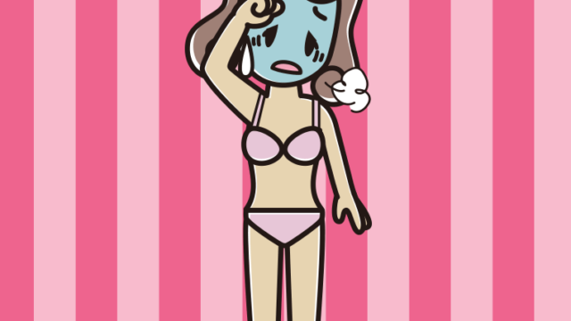 具合が悪い下着姿の女子大学生のイラスト【色、背景あり】PNG