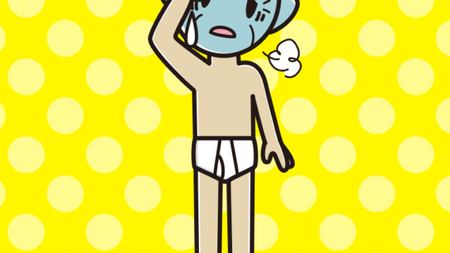 具合が悪い下着姿のおじいさんのイラスト【色、背景あり】PNG