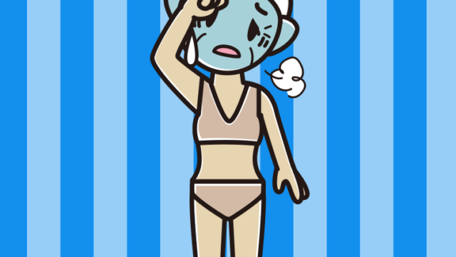 具合が悪い下着姿のおばあさんのイラスト【色、背景あり】PNG