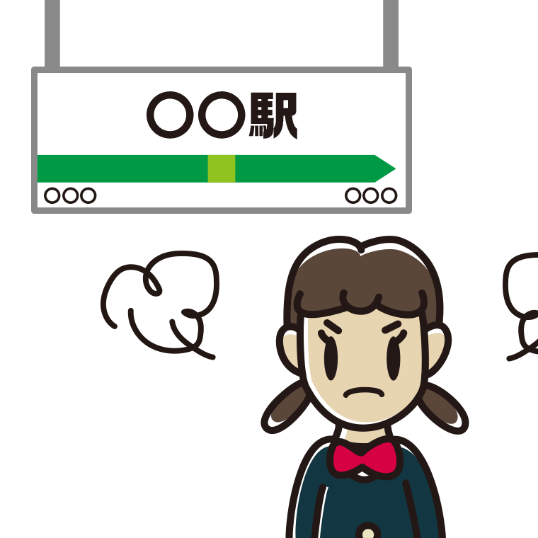 駅のホームで怒る女子中学生のイラスト【色あり、背景なし】透過PNG