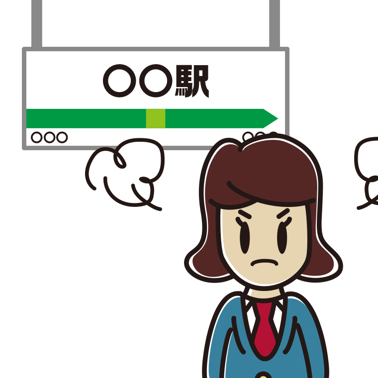 駅のホームで怒る女子高校生のイラスト【色あり、背景なし】透過PNG