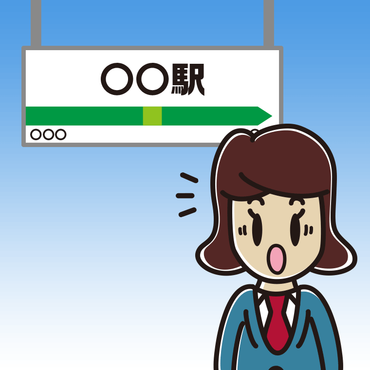 駅のホームで驚く女子高校生のイラスト【色、背景あり】PNG