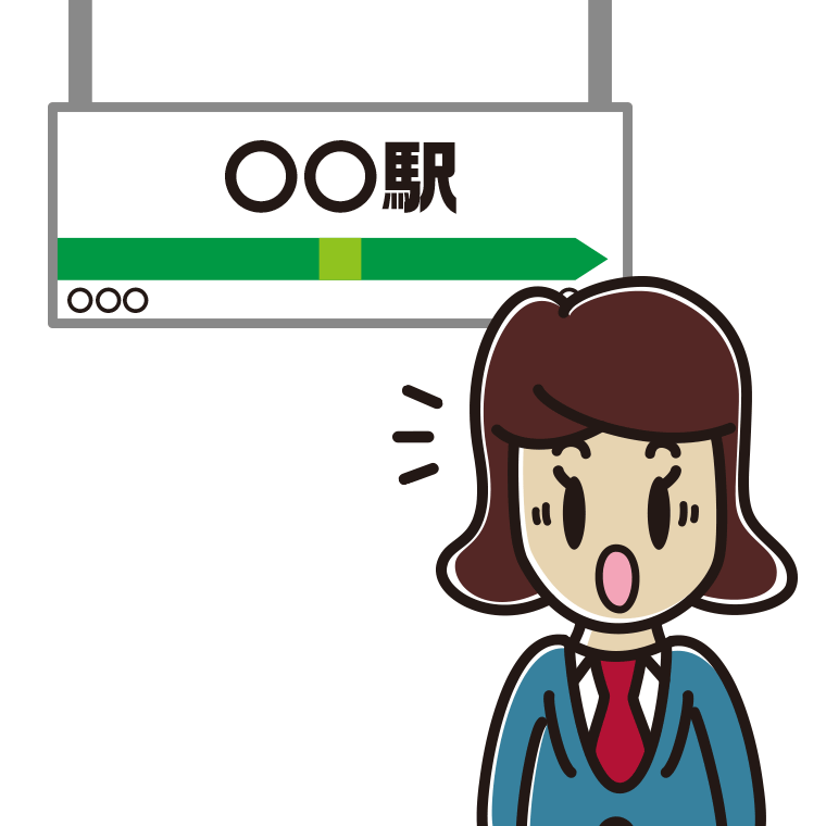 駅のホームで驚く女子高校生のイラスト【色あり、背景なし】透過PNG