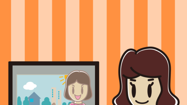 テレビに案内する女子高校生のイラスト【色、背景あり】PNG