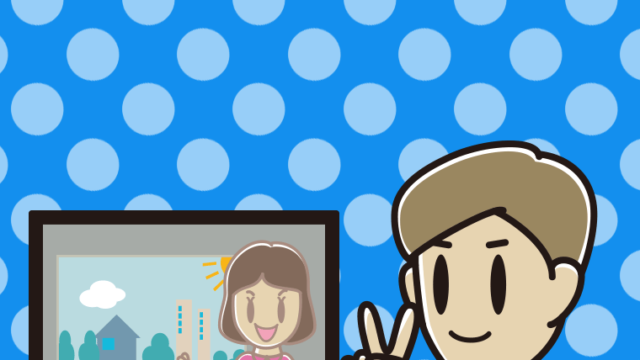 テレビにピースをする男性のイラスト【色、背景あり】PNG