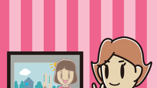 テレビにピースをする女性のイラスト【色、背景あり】PNG