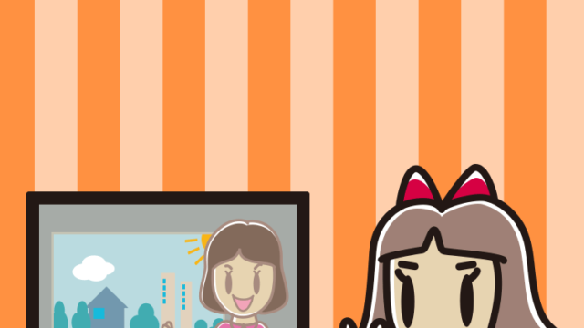 テレビにピースをする小学生女子のイラスト【色、背景あり】PNG