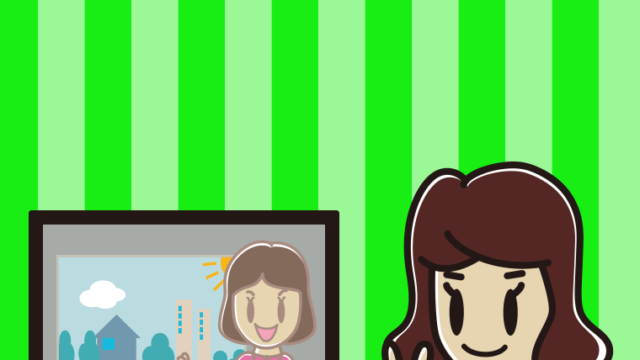 テレビにピースをする女子高校生のイラスト【色、背景あり】PNG