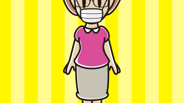 マスクをする眼鏡の女性のイラスト【色、背景あり】PNG