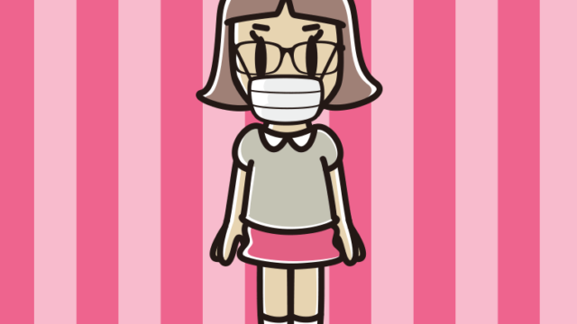 マスクをする眼鏡の小学生女子のイラスト【色、背景あり】PNG