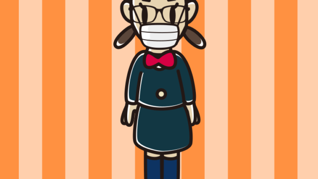 マスクをする眼鏡の女子中学生のイラスト【色、背景あり】PNG