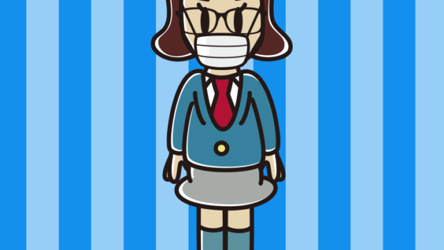 マスクをする眼鏡の女子高校生のイラスト【色、背景あり】PNG