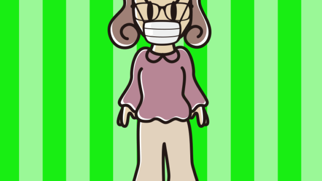 マスクをする眼鏡の女子大学生のイラスト【色、背景あり】PNG