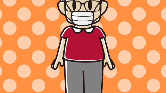 マスクをする眼鏡のおじさんのイラスト【色、背景あり】PNG