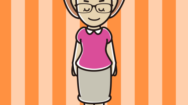 お辞儀する眼鏡の女性のイラスト【色、背景あり】PNG