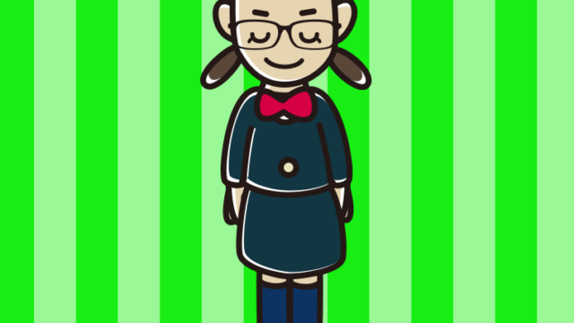 お辞儀する眼鏡の女子中学生のイラスト【色、背景あり】PNG