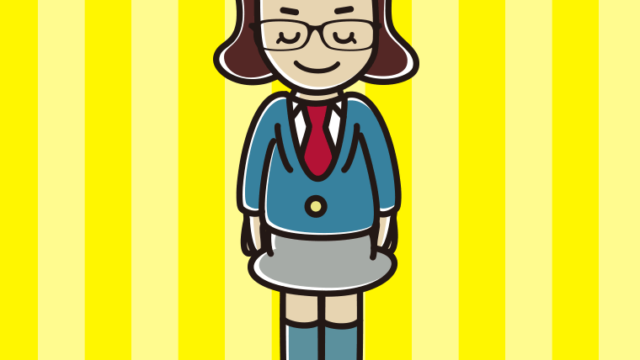 お辞儀する眼鏡の女子高校生のイラスト【色、背景あり】PNG