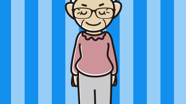 お辞儀する眼鏡のおばあさんのイラスト【色、背景あり】PNG