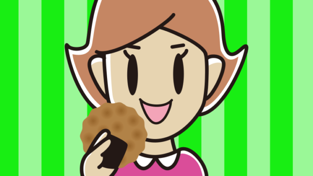 お煎餅を食べる女性のイラスト【色、背景あり】PNG