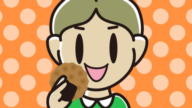 お煎餅を食べる小学生男子のイラスト【色、背景あり】PNG