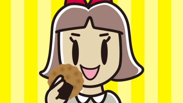 お煎餅を食べる小学生女子のイラスト【色、背景あり】PNG