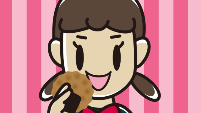 お煎餅を食べる女子中学生のイラスト【色、背景あり】PNG