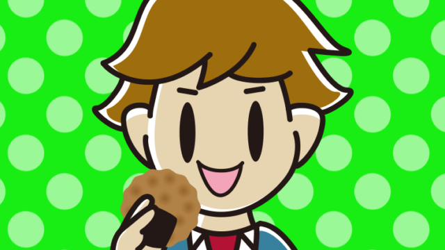 お煎餅を食べる男子高校生のイラスト【色、背景あり】PNG