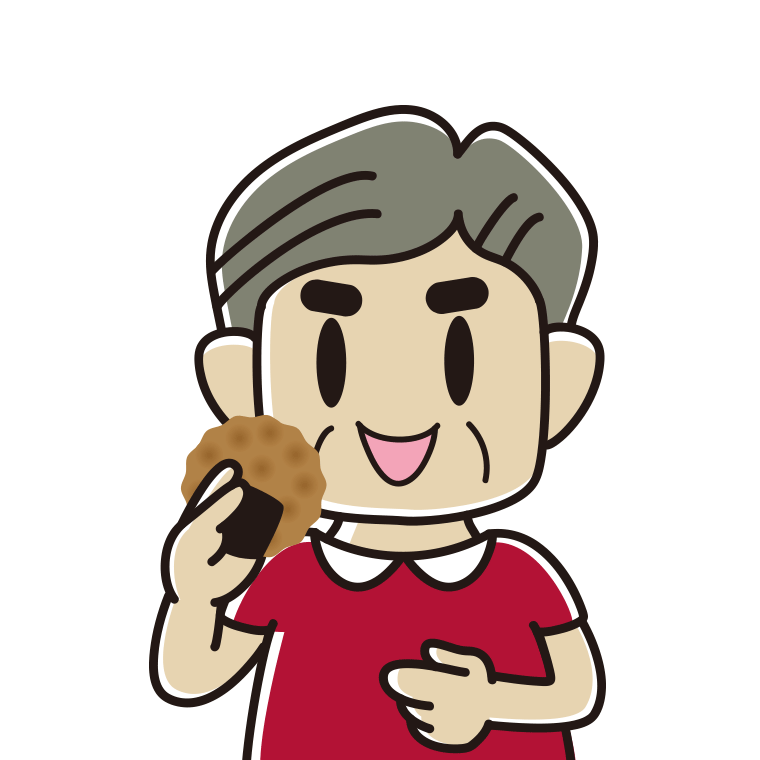 お煎餅を食べるおじさんのイラスト【色あり、背景なし】透過PNG