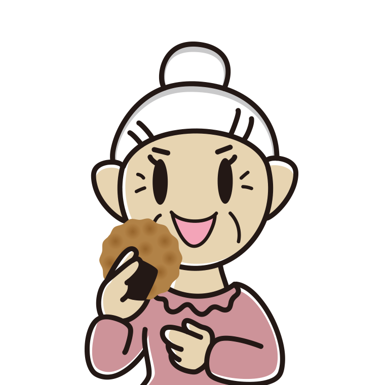 お煎餅を食べるおばあさんのイラスト【色あり、背景なし】透過PNG