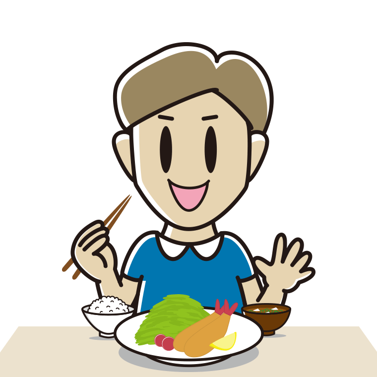 エビフライを食べる男性のイラスト【色あり、背景なし】透過PNG