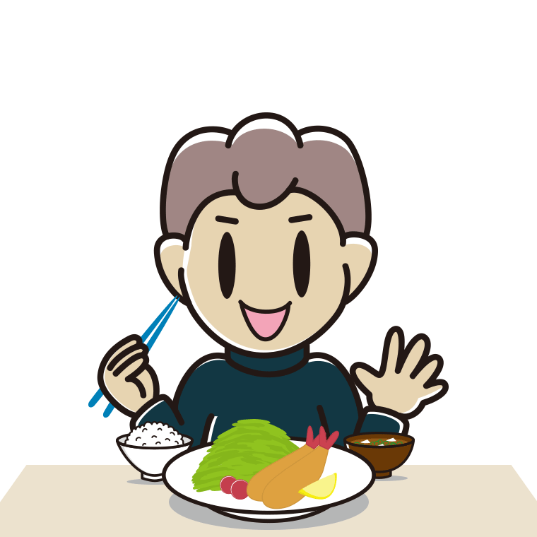 エビフライを食べる男子中学生のイラスト【色あり、背景なし】透過PNG